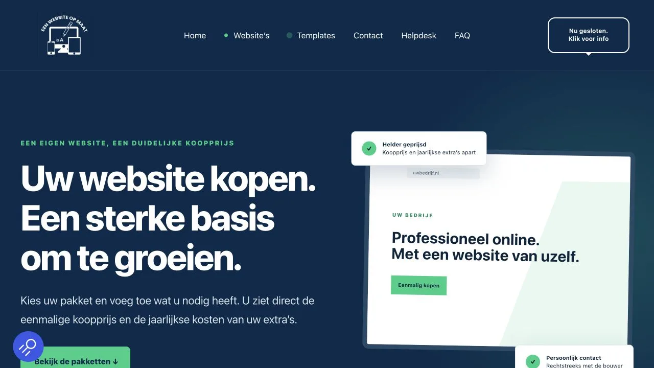 De pakketpagina van Een Website Op Maat